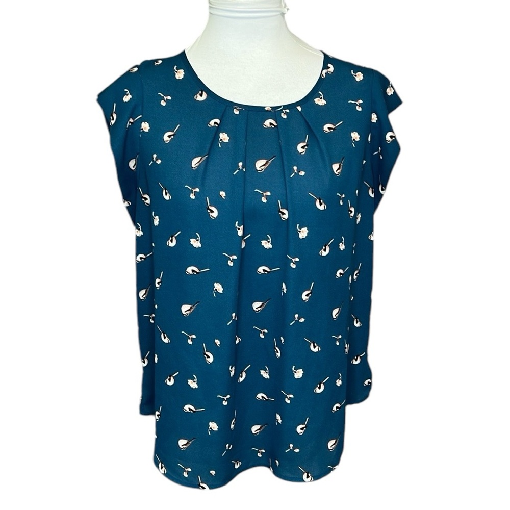 Crescent & Willough Bird Print Blouse
